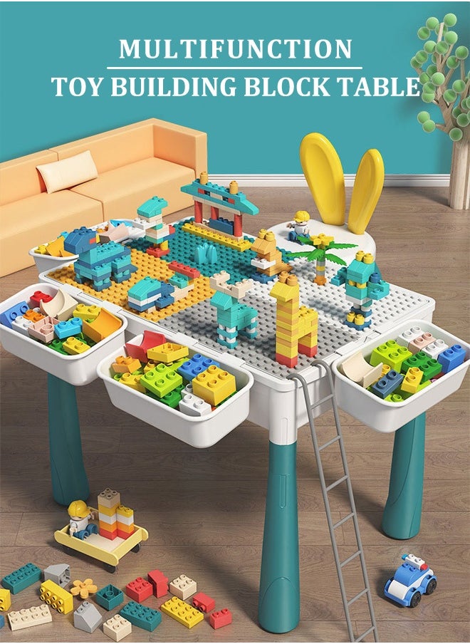 Kids 5-in-1 Multi Activity Table Set - 286 Pieces Large Building Blocks Compatible Bricks Toy Play Table Includes Building Block Table for 3+ years old 38*28CM