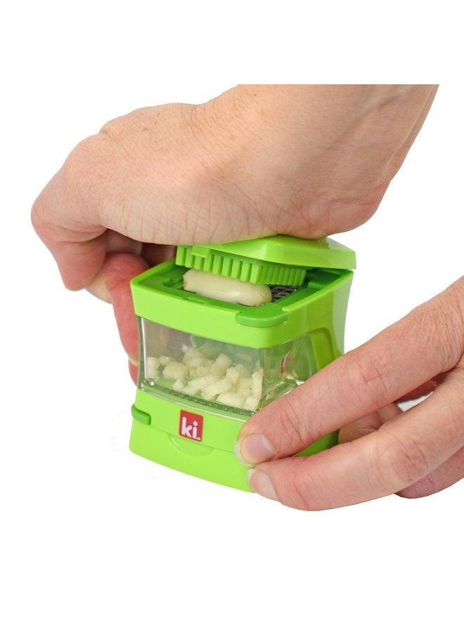 Kitchen Innovations Garlic-A-Peel Garlic Press, Crusher, Cutter, Mincer, and Storage Container - Includes Silicone Garlic Peeler - Easy to Clean - Stainless Steel Blades – (Green) - Image 4