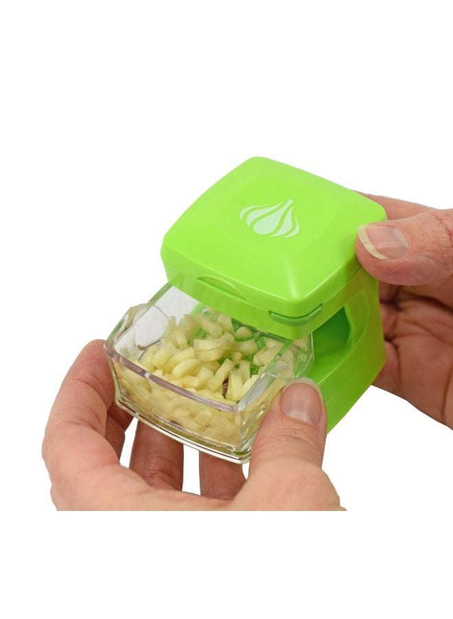 Kitchen Innovations Garlic-A-Peel Garlic Press, Crusher, Cutter, Mincer, and Storage Container - Includes Silicone Garlic Peeler - Easy to Clean - Stainless Steel Blades – (Green) - Image 5