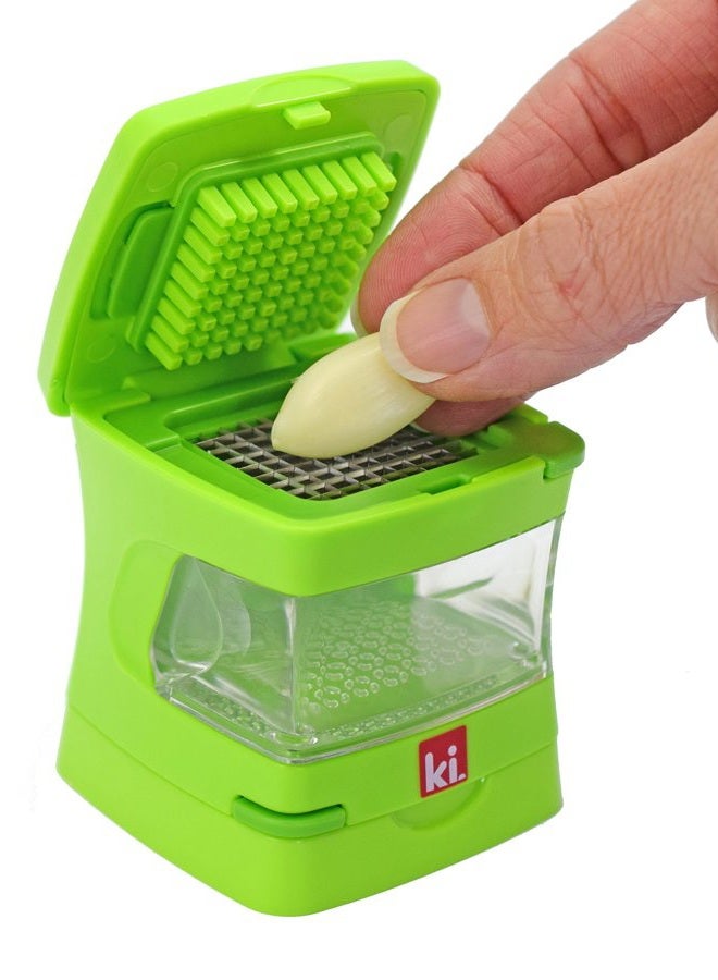 Kitchen Innovations Garlic-A-Peel Garlic Press, Crusher, Cutter, Mincer, and Storage Container - Includes Silicone Garlic Peeler - Easy to Clean - Stainless Steel Blades – (Green) - Image 3