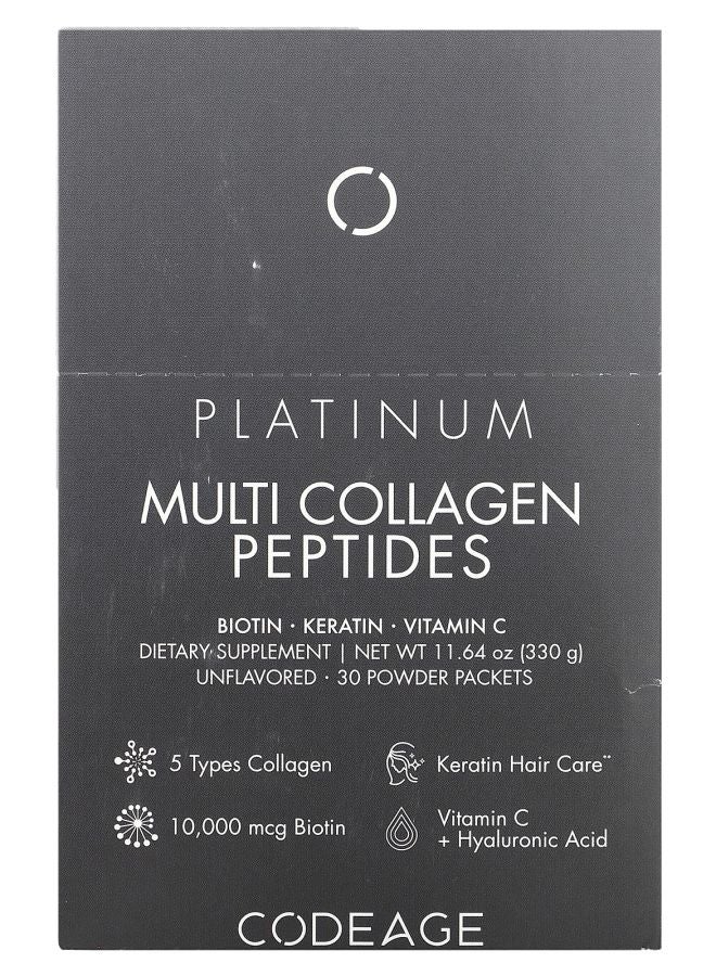 Codeage Platinum Multi Collagen Peptides Biotin Keratin Vitamin C Unflavored 30 Packets 0.38 oz (11 g) Each
