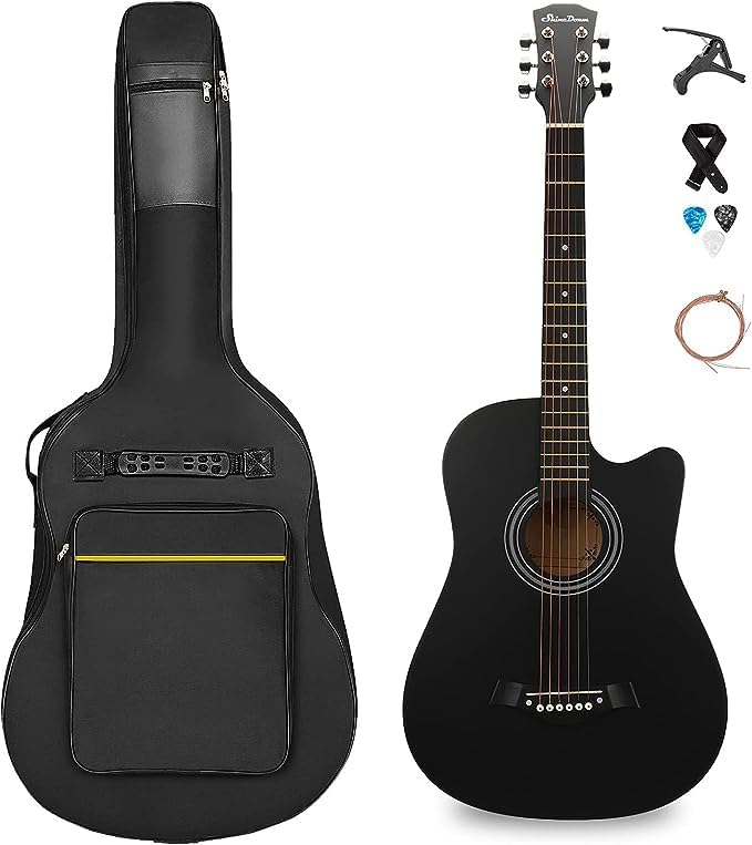 38-Inch Acoustic Beginner Cutaway Guitar Set with Bag, Strap, Capo, Picks, and Extra Strings - Image 1