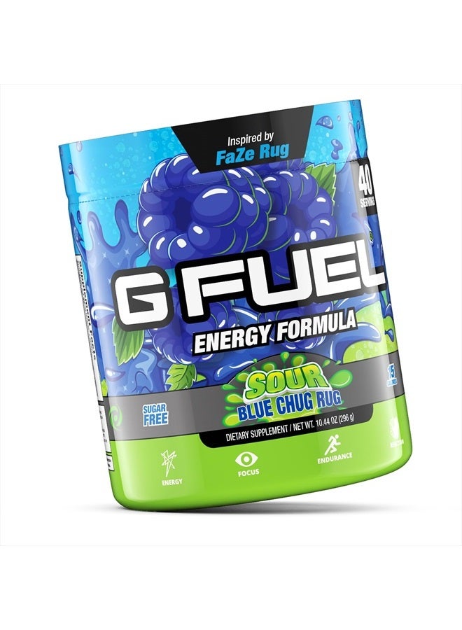 G Fuel مسحوق الطاقة من فايز روج، خالي من السكر، مكمل كافيين نقي للتركيز، قابل للخلط مع الماء، بنكهة توت العليق الأزرق الحامض، مع أحماض أمينية للتركيز، مزيج من الفيتامينات + مضادات الأكسدة - 10.44 أونصة (40 حصة) - Image 2
