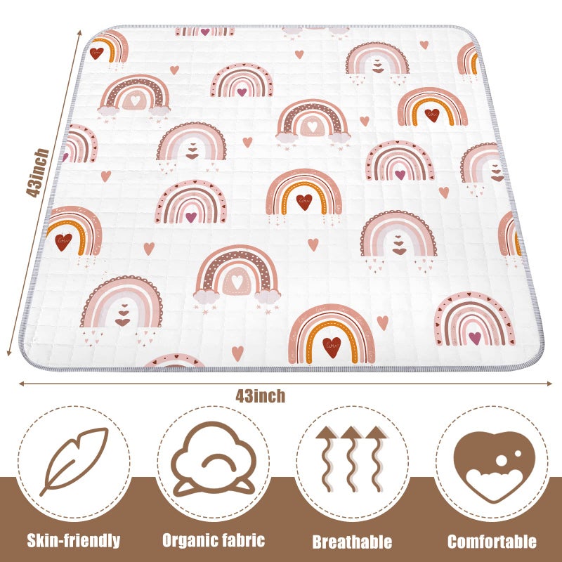 Funtery 43 x 43 Inch Boho Rainbow Baby Play Mat Portable Crawling Washable Foldable Tummy Time Non Slip Baby Floor Large Playpen Mat for Infants Toddlers Floor Playpen Activity(Boho Rainbow) - Image 3