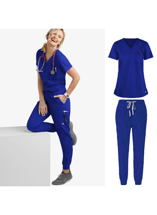 Loquat Womens Medical Scrubs Set Medical Uniform Set Royal Blue - Image 1