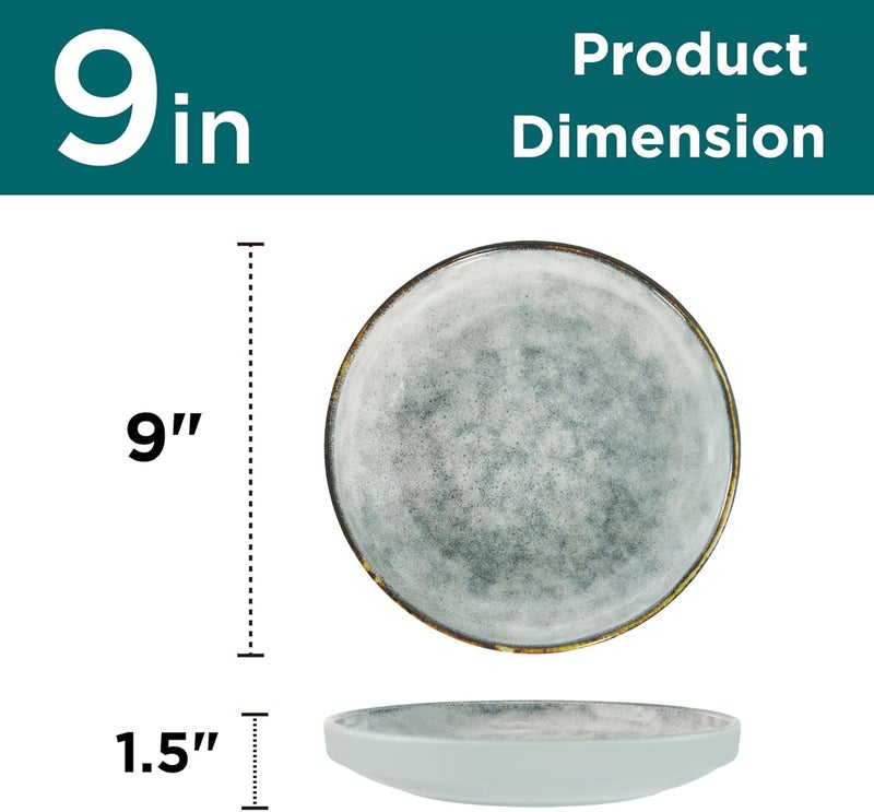 TP طقم أطباق عشاء ميلامين 9 بوصة مجموعة أطباق تقديم للباستا والسلطة والحبوب والحساء والشوفان خفيفة الوزن وغير قابلة للكسر آمنة للغسالة 8 قطع رمادي - Image 2