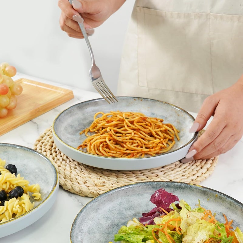 TP طقم أطباق عشاء ميلامين 9 بوصة مجموعة أطباق تقديم للباستا والسلطة والحبوب والحساء والشوفان خفيفة الوزن وغير قابلة للكسر آمنة للغسالة 8 قطع رمادي - Image 5