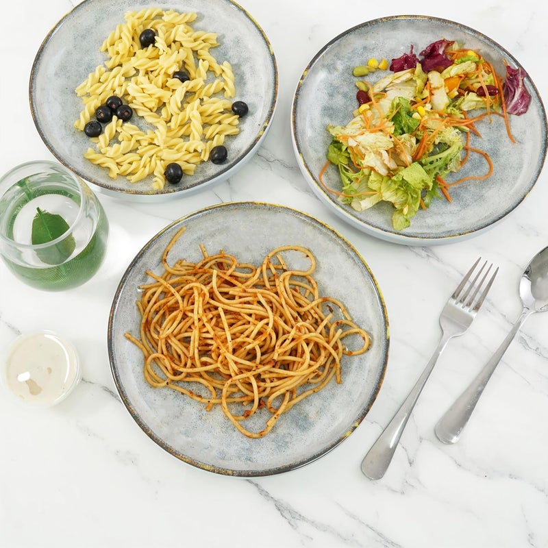 TP طقم أطباق عشاء ميلامين 9 بوصة مجموعة أطباق تقديم للباستا والسلطة والحبوب والحساء والشوفان خفيفة الوزن وغير قابلة للكسر آمنة للغسالة 8 قطع رمادي - Image 4