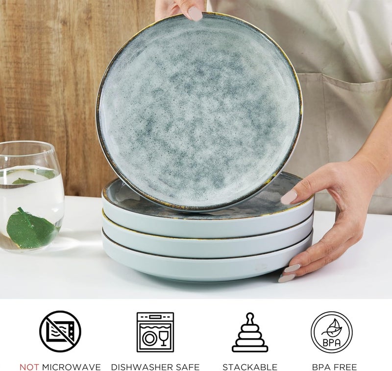 TP طقم أطباق عشاء ميلامين 9 بوصة مجموعة أطباق تقديم للباستا والسلطة والحبوب والحساء والشوفان خفيفة الوزن وغير قابلة للكسر آمنة للغسالة 8 قطع رمادي - Image 3