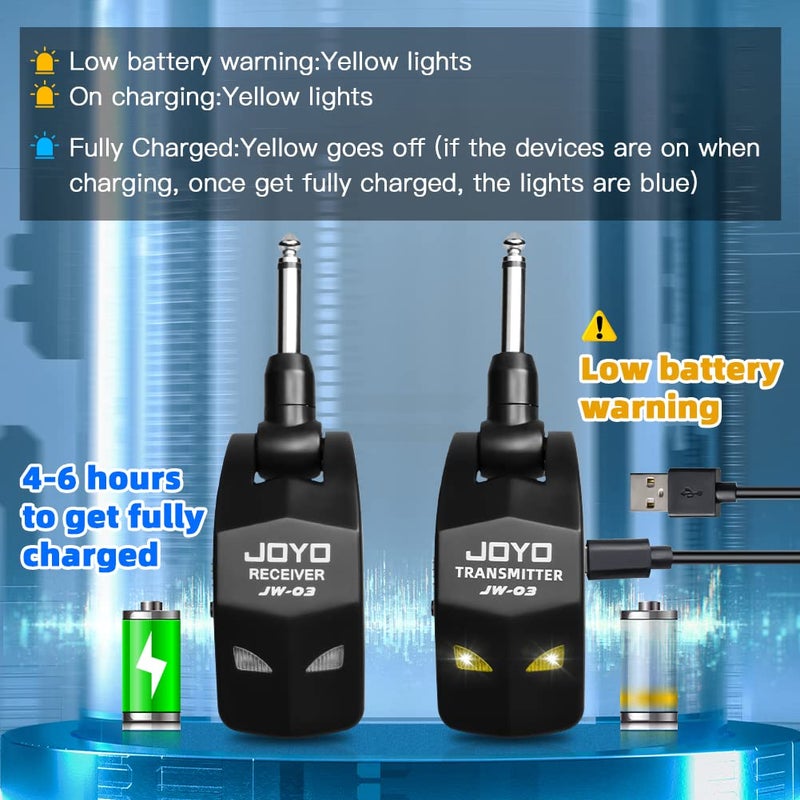 JOYO JOYO 2.4GHz Wireless Guitar System 4 Channels Rechargeable Audio Wireless Transmitter Receiver for Guitar Bass Electric Instruments (JW-03)  - Image 4