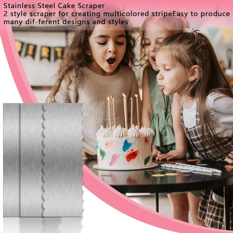 Abvsdu 3 Piece 9 Inch Stainless Steel Cake Scraper, Cream Cake Scraper Sided Patterned Edge Stripe Edge Smoother Scraper Cake Smoother Frosting Scraper Cake Decorating Comb for Mousse Butter Cream - Image 5