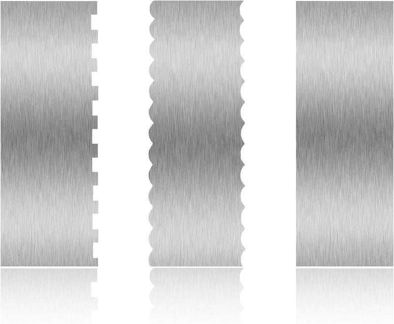 Abvsdu 3 Piece 9 Inch Stainless Steel Cake Scraper, Cream Cake Scraper Sided Patterned Edge Stripe Edge Smoother Scraper Cake Smoother Frosting Scraper Cake Decorating Comb for Mousse Butter Cream - Image 1