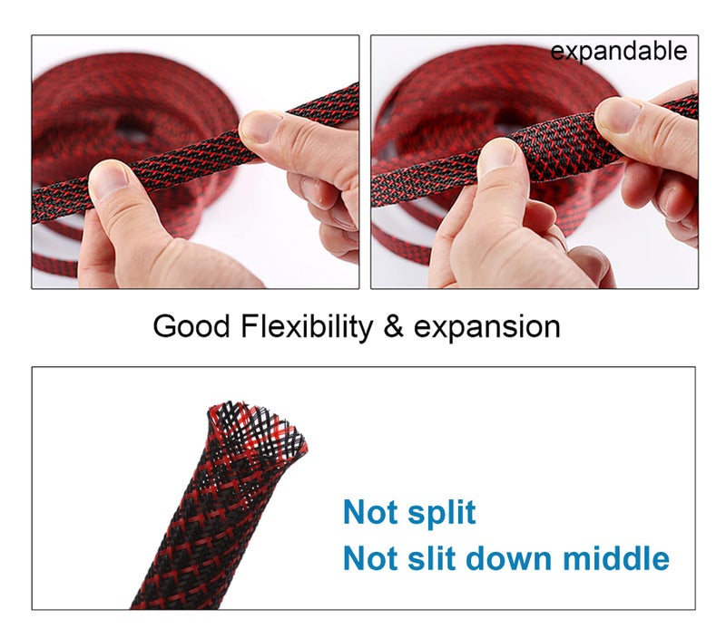 Alex Tech 25ft - 1/4 inch PET Expandable Braided Sleeving – BlackRed – Alex Tech Braided Cable Sleeve - Image 5