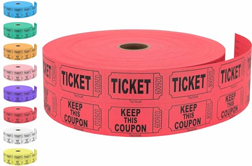 Tacticai 2000 Raffle Tickets, Red (1 of 8 Colors), Double Roll, Tickets for Events, Entry, Class Reward, Fundraiser & Prizes - Image 1