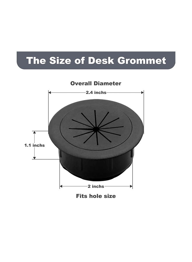 [2 Pack] Desk Grommet 2 Inch Flexible Desk Hole Cover for Cables Desktop Equipment Wiring Management Desk Cord Hole Cover for Home & Office Table Cables - Black - Image 2
