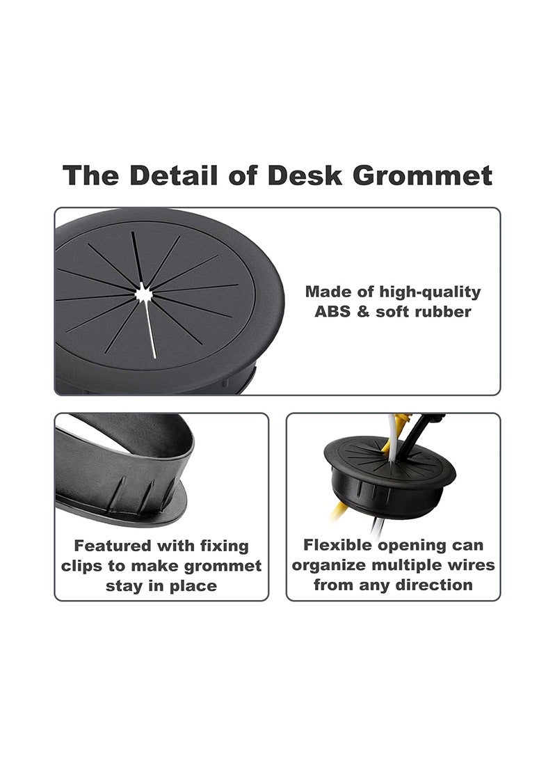 [2 Pack] Desk Grommet 2 Inch Flexible Desk Hole Cover for Cables Desktop Equipment Wiring Management Desk Cord Hole Cover for Home & Office Table Cables - Black - Image 4