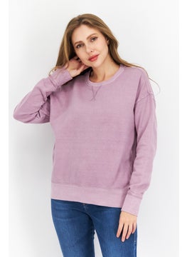 Weatherproof Women Crew Neck Long Sleeves Plain Sweatshirt, Purple  - Image 1