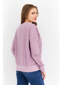 Weatherproof Women Crew Neck Long Sleeves Plain Sweatshirt, Purple  - Image 3