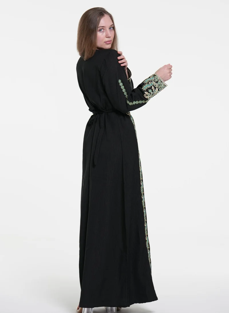 AL BENT AL SHARQIEH black belted linen jalabiya for Women | Best Price UAE