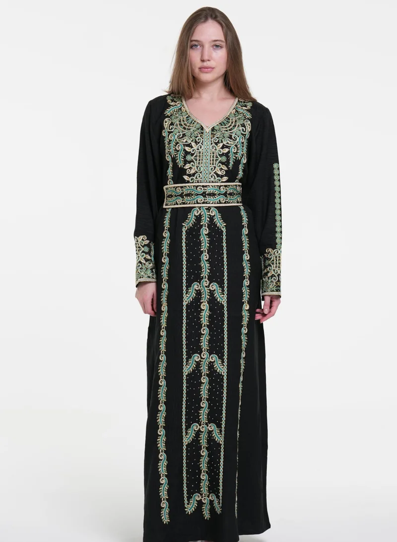 AL BENT AL SHARQIEH belted linen jalabiya