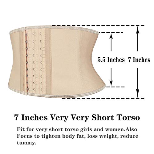 Atbuty Super Short Torso Waist Trainers Cincher Corset Tummy Shaper Slimming Latex Trimmer Girdle (Beige (7'' Short Torso, 9 Steel Bones), S) - Image 3