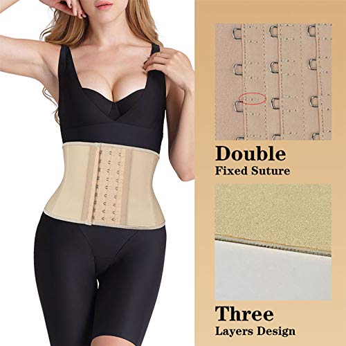 Atbuty Super Short Torso Waist Trainers Cincher Corset Tummy Shaper Slimming Latex Trimmer Girdle (Beige (7'' Short Torso, 9 Steel Bones), S) - Image 4