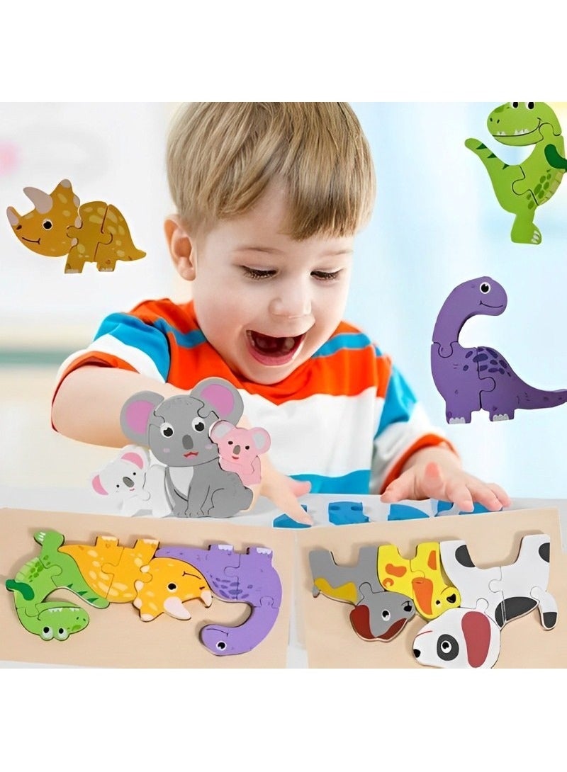 Wooden 3D Puzzles, Animal Family Style, Teacher Parents Early Learning Support Tools, Attractive Colors and Patterns, Montessori Motor Skill Development Toys, Great Kids Gift (Elephant Family Style) - Image 3