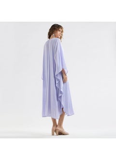FAV Solid Midi Kaftan Dress with Long Sleeves and Lace Detail  - Image 3