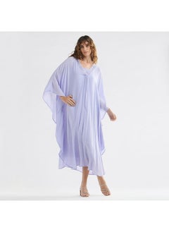 FAV Solid Midi Kaftan Dress with Long Sleeves and Lace Detail  - Image 2