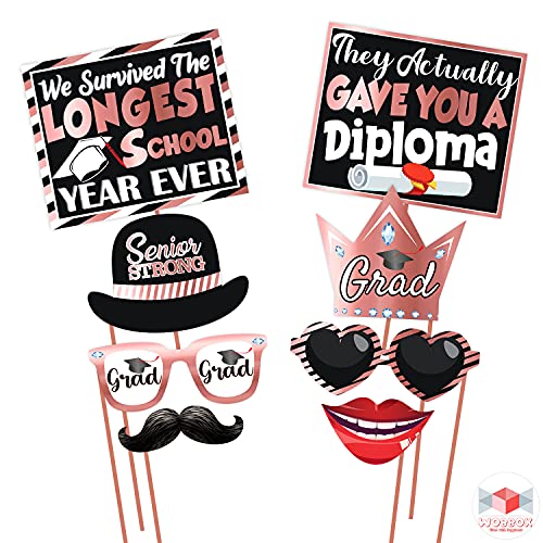WOBBOX Graduation Photo Booth Party Props Pink & Black, Graduation Party Decoration, Graduation Decoration Item, Design 4, Medium (WOBOX1852) - Image 2
