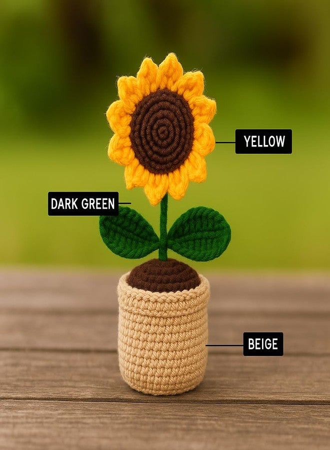 craftelio Handmade Crochet Sunflower Pot – Knitted Artificial Flower Plant for Home Décor, Office Desk, Living Room, Table Decoration & Gifting (Beige) - Image 2