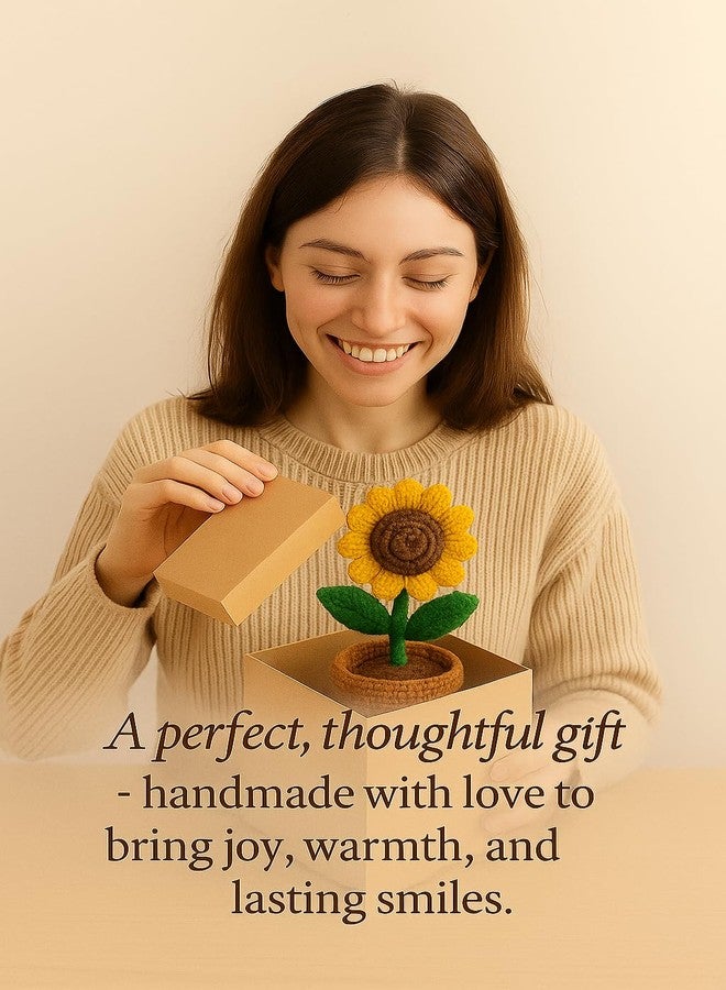 craftelio Handmade Crochet Sunflower Pot – Knitted Artificial Flower Plant for Home Décor, Office Desk, Living Room, Table Decoration & Gifting (Beige) - Image 5
