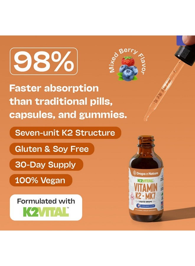 Drops of Nature مكمل فيتامين K2 MK7 السائل - K2MK7 نقي ميناكينون-7 (100 ميكروغرام) - نباتي، غير معدل وراثيًا وسريع الامتصاص - مكمل فيتامين K2 يومي لدعم قوة العظام وصحة القلب والأوعية الدموية (توت مختلط، 60 مل) - Image 3