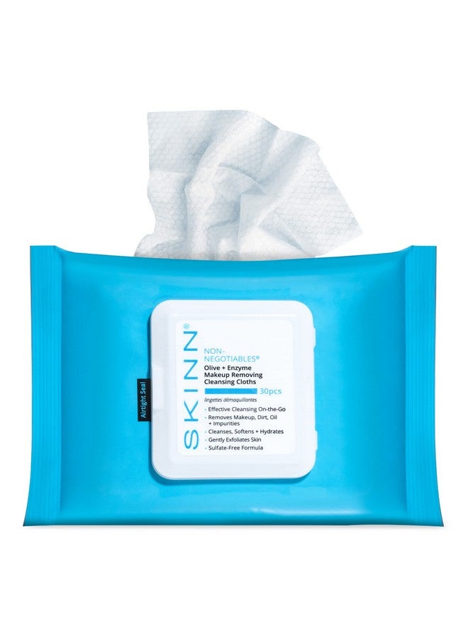 Skinn Facial Cleansing Makeup Remover Wipes Hydrating Makeup Removing Cloths For Waterproof Mascara Makeup Oil & Dirt Disposable Face Towelettes That Gently Exfoliates Cleanses & Softens Skin - Image 1