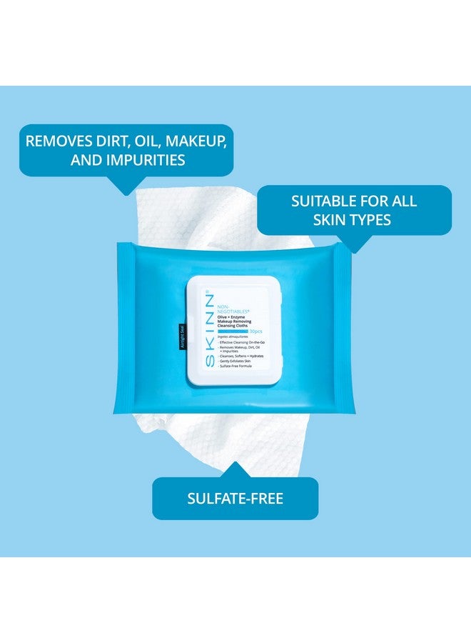 Skinn Facial Cleansing Makeup Remover Wipes Hydrating Makeup Removing Cloths For Waterproof Mascara Makeup Oil & Dirt Disposable Face Towelettes That Gently Exfoliates Cleanses & Softens Skin - Image 2