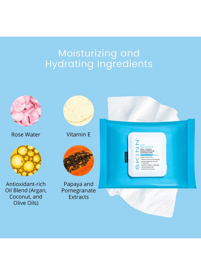 Skinn Facial Cleansing Makeup Remover Wipes Hydrating Makeup Removing Cloths For Waterproof Mascara Makeup Oil & Dirt Disposable Face Towelettes That Gently Exfoliates Cleanses & Softens Skin - Image 3
