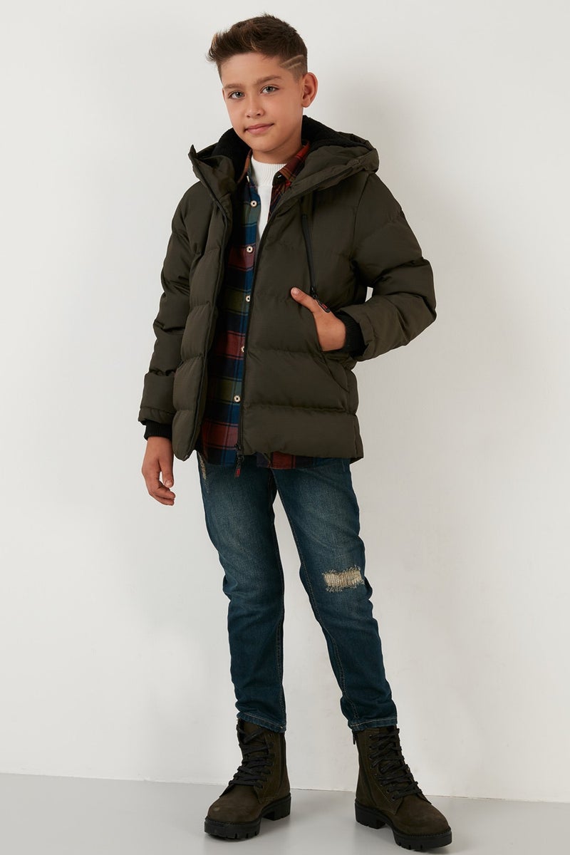 Lela Plush Lined Hooded Puffer Coat with Zipper Pockets Boys' Coat 5760040  - Image 1