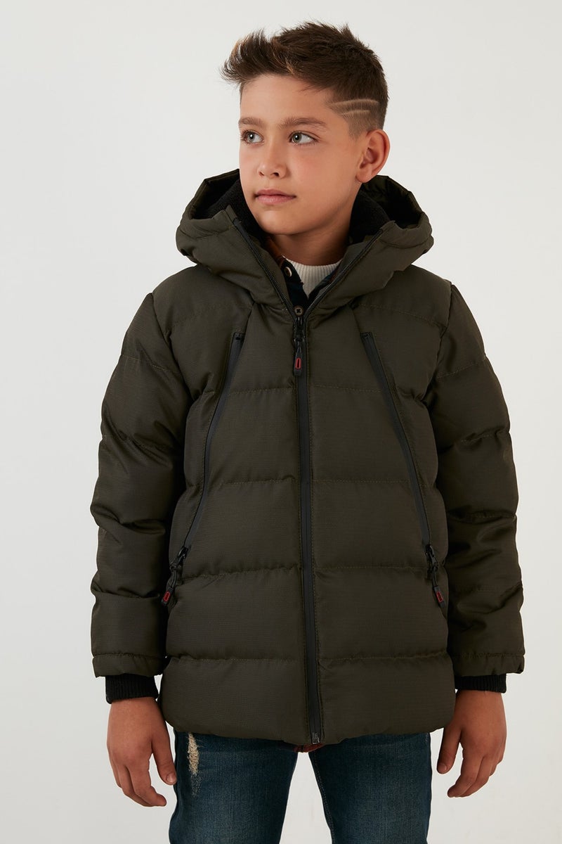 Lela Plush Lined Hooded Puffer Coat with Zipper Pockets Boys' Coat 5760040  - Image 2