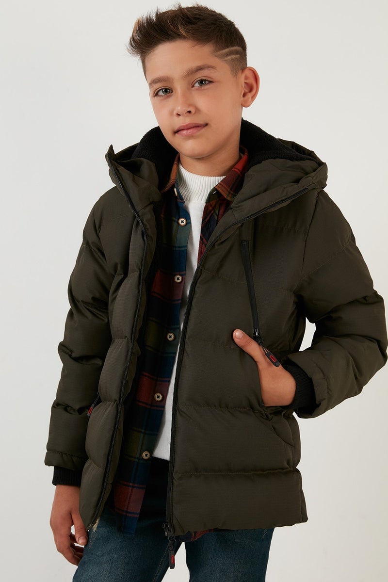 Lela Plush Lined Hooded Puffer Coat with Zipper Pockets Boys' Coat 5760040  - Image 3