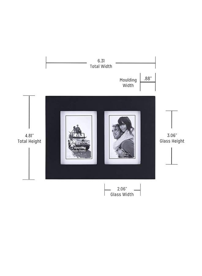 erorex Double 2X3 Picture Frame Wide Real Wood Molding Real Glass Black - Image 5