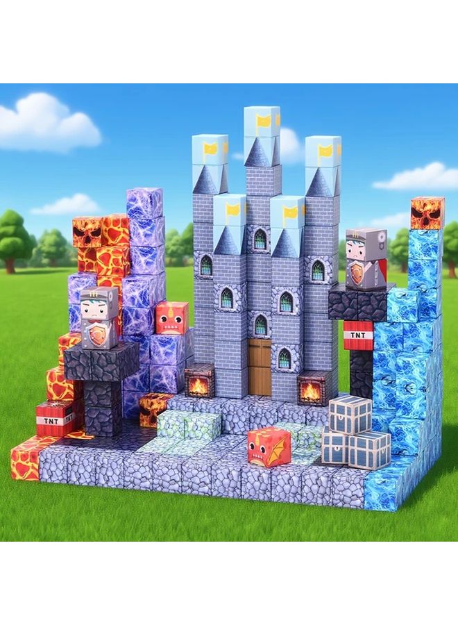 128 Pcs Magnetic Building Blocks Guardian Castle STEM Sensory Toys Kids Birthday Christmas Gift - Image 1
