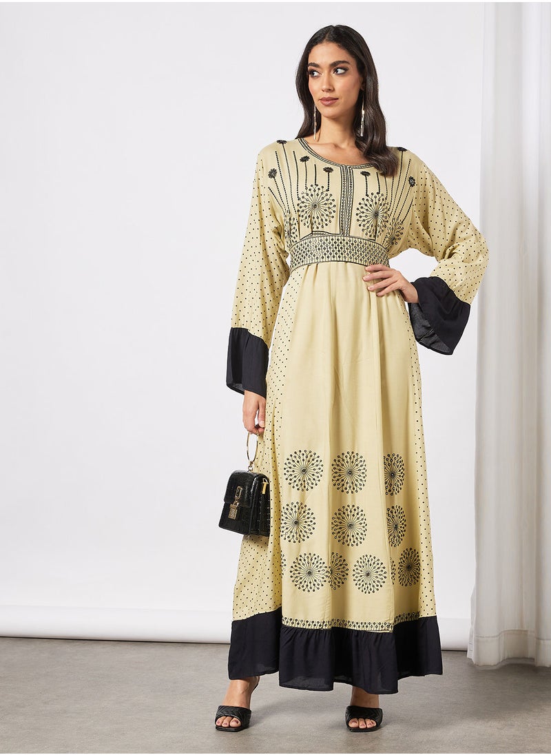 HANA & SARA - Embroidered Jalabiya Dress  With Sheila - Image 1