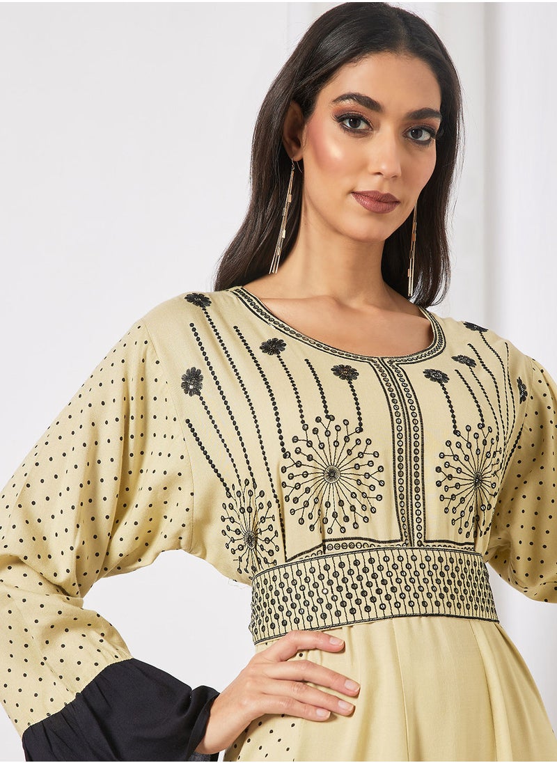 HANA & SARA - Embroidered Jalabiya Dress  With Sheila - Image 1