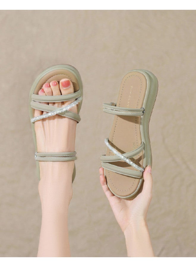 ZHR Sparkling Rhinestone】 One-strap Sandals, Minimalist Sandals, High-end Summer Women's Sandals, Outdoor Women's Sandals - Image 1