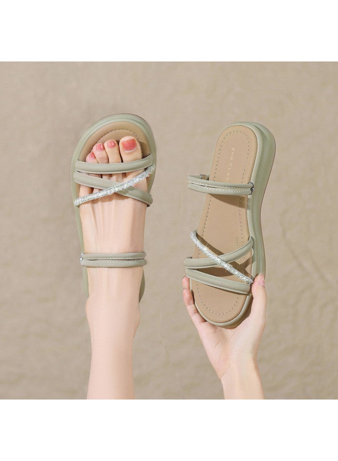 ZHR Sparkling Rhinestone】 One-strap Sandals, Minimalist Sandals, High-end Summer Women's Sandals, Outdoor Women's Sandals - Image 2