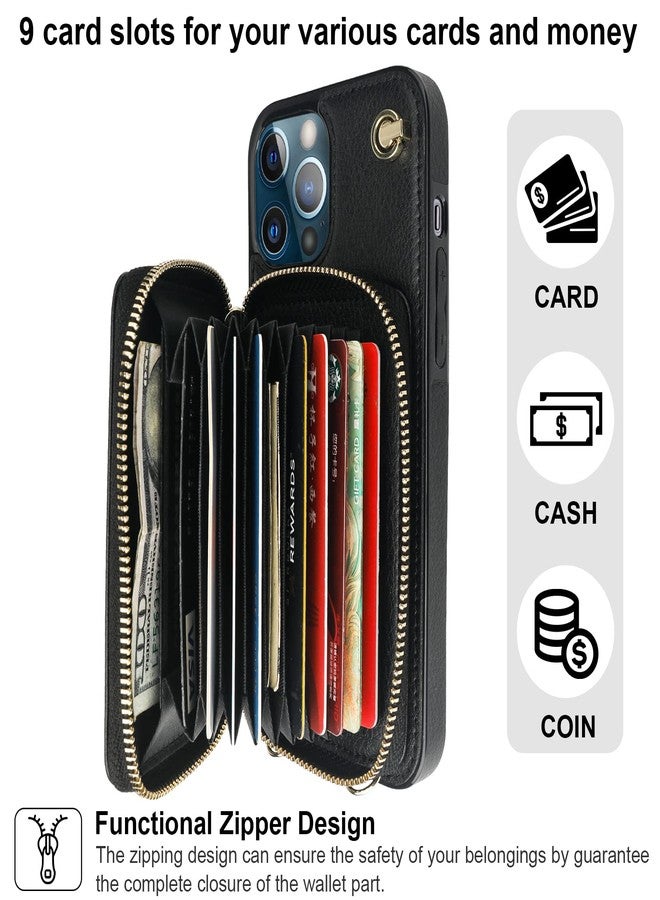 Bocasal Crossbody Wallet Case for iPhone 13 Pro, RFID Blocking Leather Purse Case with Card Holder, Protective Handbag Flip Cover with Zipper Wrist Strap Lanyard for Women 5G 6.1 Inch (Black) - Image 4