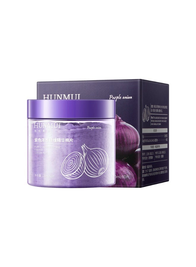 HUNMUI Professional Purple Onion Soothing Essence Cotton Pad, 60 Pads Hydrating u0026 Smoothing Facial Pads, Infused with Purple Onion Extract, Soothe Irritated Skin, Improve Skin Texture, Gentle Exfoliating Toner Pads for All Skin Types - Image 1
