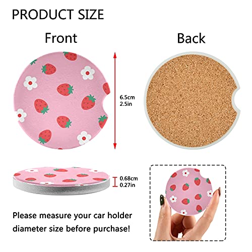 susiyo Car Coasters 2 Pack, 2.5inch Absorbent Ceramic Coaster for Cup Holder (Strawberry) - Image 3