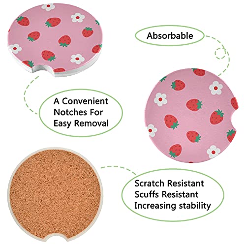 susiyo Car Coasters 2 Pack, 2.5inch Absorbent Ceramic Coaster for Cup Holder (Strawberry) - Image 2