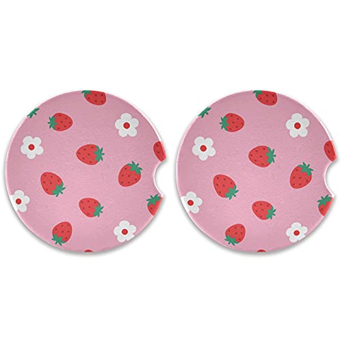 susiyo Car Coasters 2 Pack, 2.5inch Absorbent Ceramic Coaster for Cup Holder (Strawberry) - Image 1